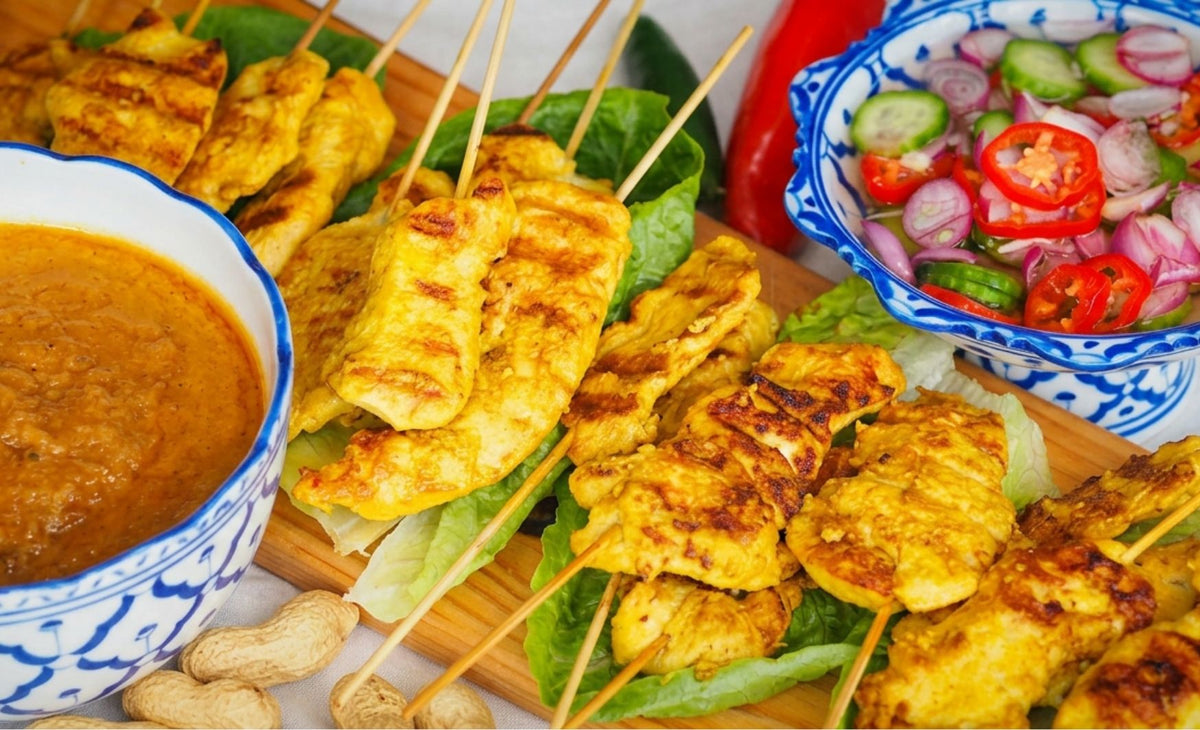 Chicken Satay with Peanut Sauce and Nam Ajad
